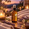 enkelnatur-muskel-vila-kroppsolja MUSKEL-VILA kroppsolja med lavendel i kvällsljus