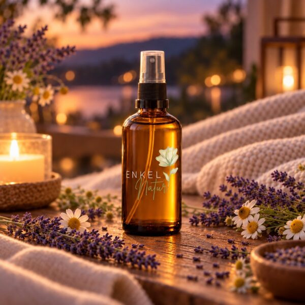 enkelnatur-muskel-vila-kroppsolja MUSKEL-VILA kroppsolja med lavendel i kvällsljus